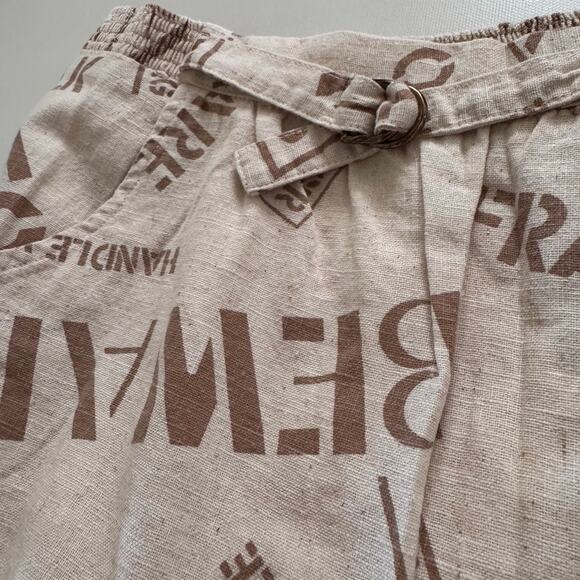 VTG David Smith Art to Wear Linen Mini Skort Elastic Waist Beige size 16 Retro - Picture 4 of 6